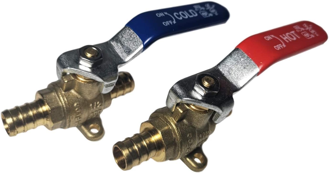 2 Pieces XFITTING 1/2" Pex Ball Valve with Drop Ear Hot and Cold.