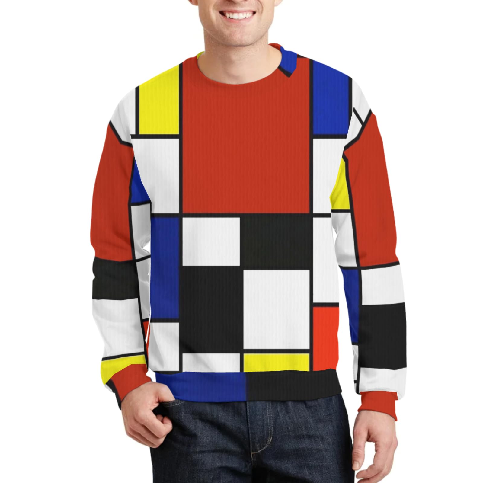 Amazon.co.jp: Mondrian Sweater, Colorful Geometric Pattern, Men's