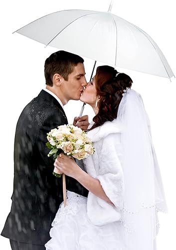 Saintrygo Paquete de 20 sombrillas de boda con mango de gancho en J, resistentes al viento, paraguas grande de burbujas para adultos y niños, lluvia