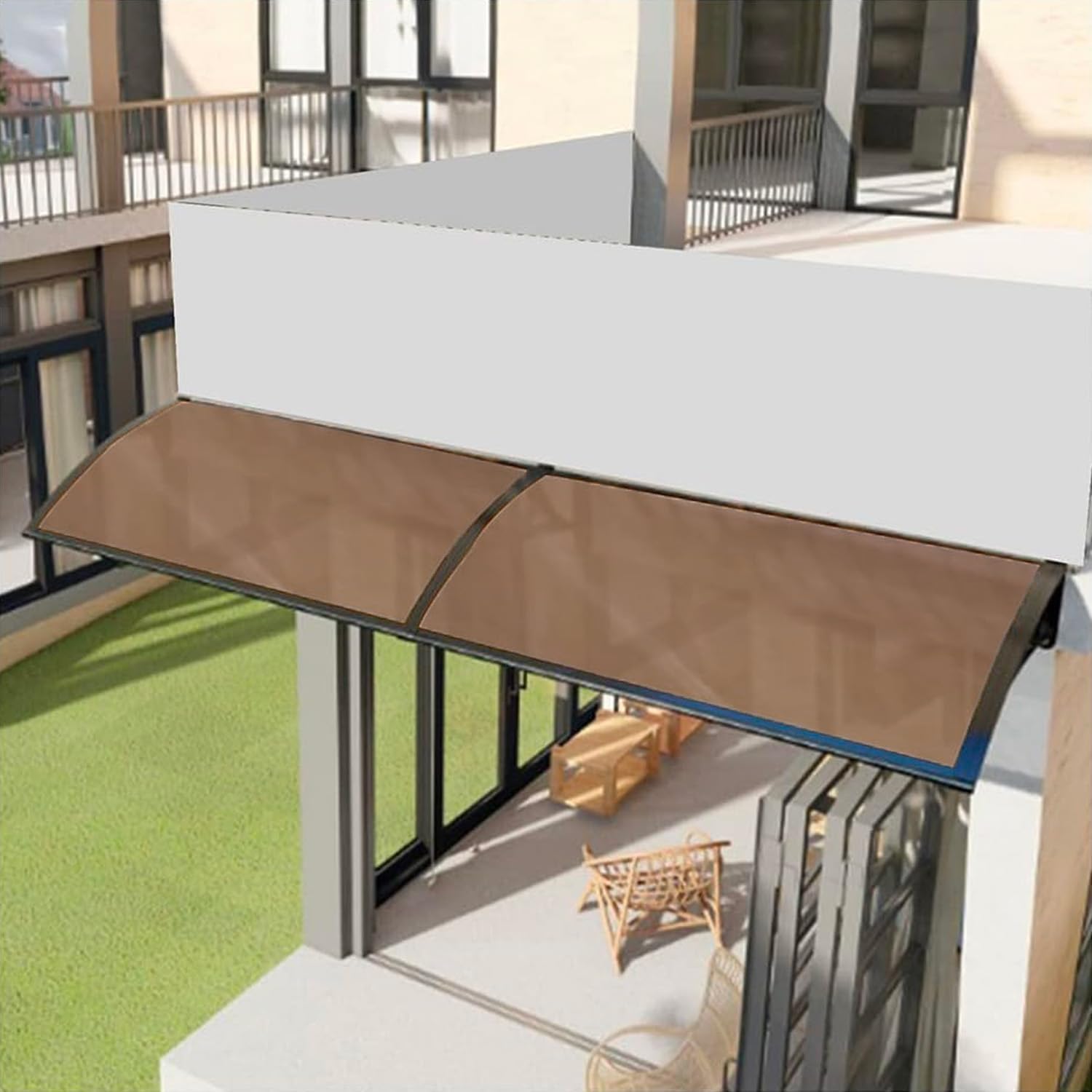 Pensilina da Esterno 100x120cm in Policarbonato Fumé – Tettoia Parasole e Parapioggia - Cappottina Resistente in ABS - Copertura Tettoia per portoncino d'ingresso - Facile da Montare