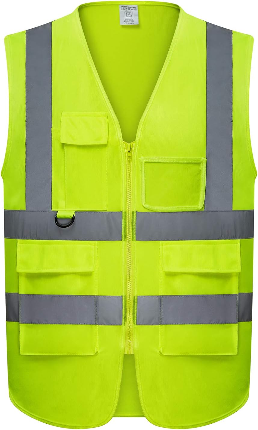 Safety Vest | 5 Pockets | High Visibility Reflective Strips | Color Neon Yellow