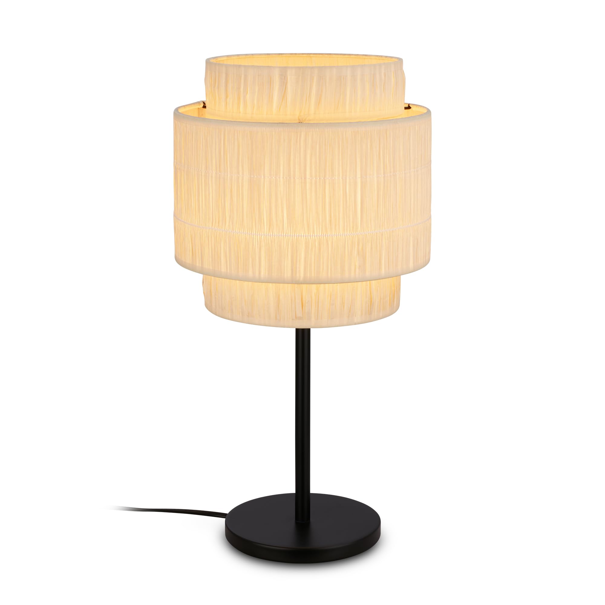 BRILONER - Tischlampe mit Bastschirm, Kabelschalter, E27, max. 10W, Lampe, Boho, aesthetic, Nachttischlampe, Tischleuchte, Dekolampe Flur, Bürolampe, Leselampe, Wohnzimmer, 25x49,5 cm (DxH), Natur