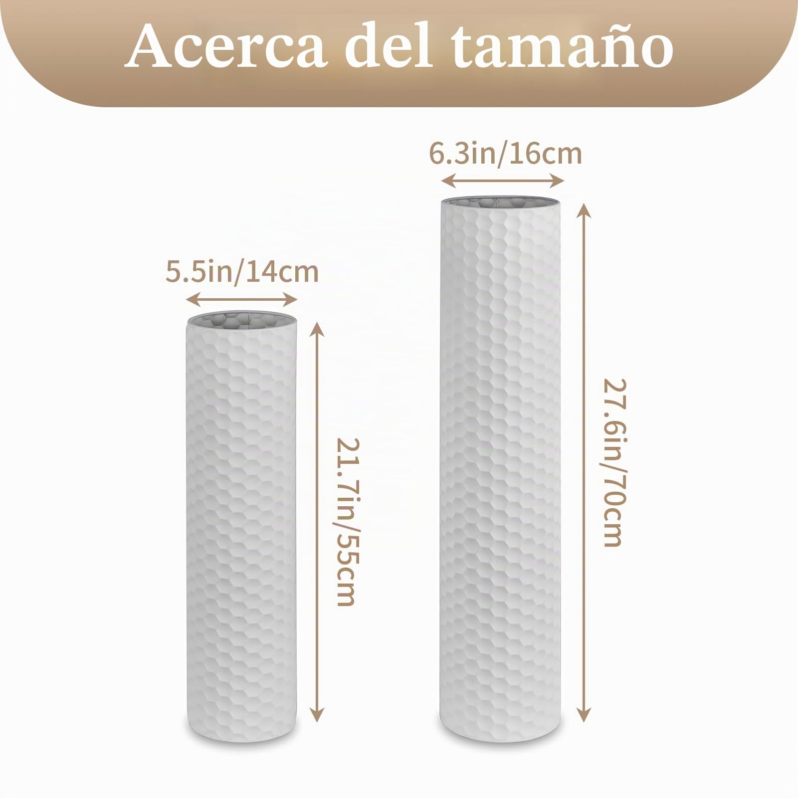 Sziqiqi Jarrones Altos Blancos para Suelo: Cilindro de Metal de 27.6/21.7 Pulgadas, Soporte de Flores Hecho a Mano, Juego de 2 jarrones Decorativos extragrandes con Textura de Panal Moderno para Sala