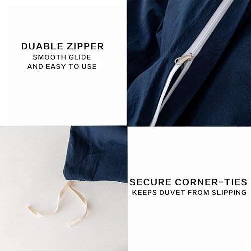 Miniatura 5 de ECOCOTT Juego de funda de edredón de 3 piezas, 100% algodón lavado, 1 funda de edredón con cremallera y 2 fundas de almohada, ultra suave y de fácil