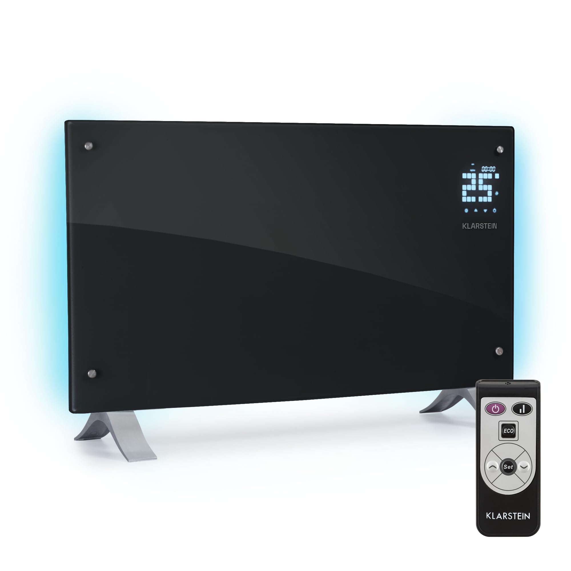 Klarstein Radiadores Bajo Consumo Electricos para Casa, Estufa Electrica de 2000W con Patas de Aluminio, Radiador Electrico Silencioso, Portátil y Delgado, Estufas con Panel para Pared y Termostato