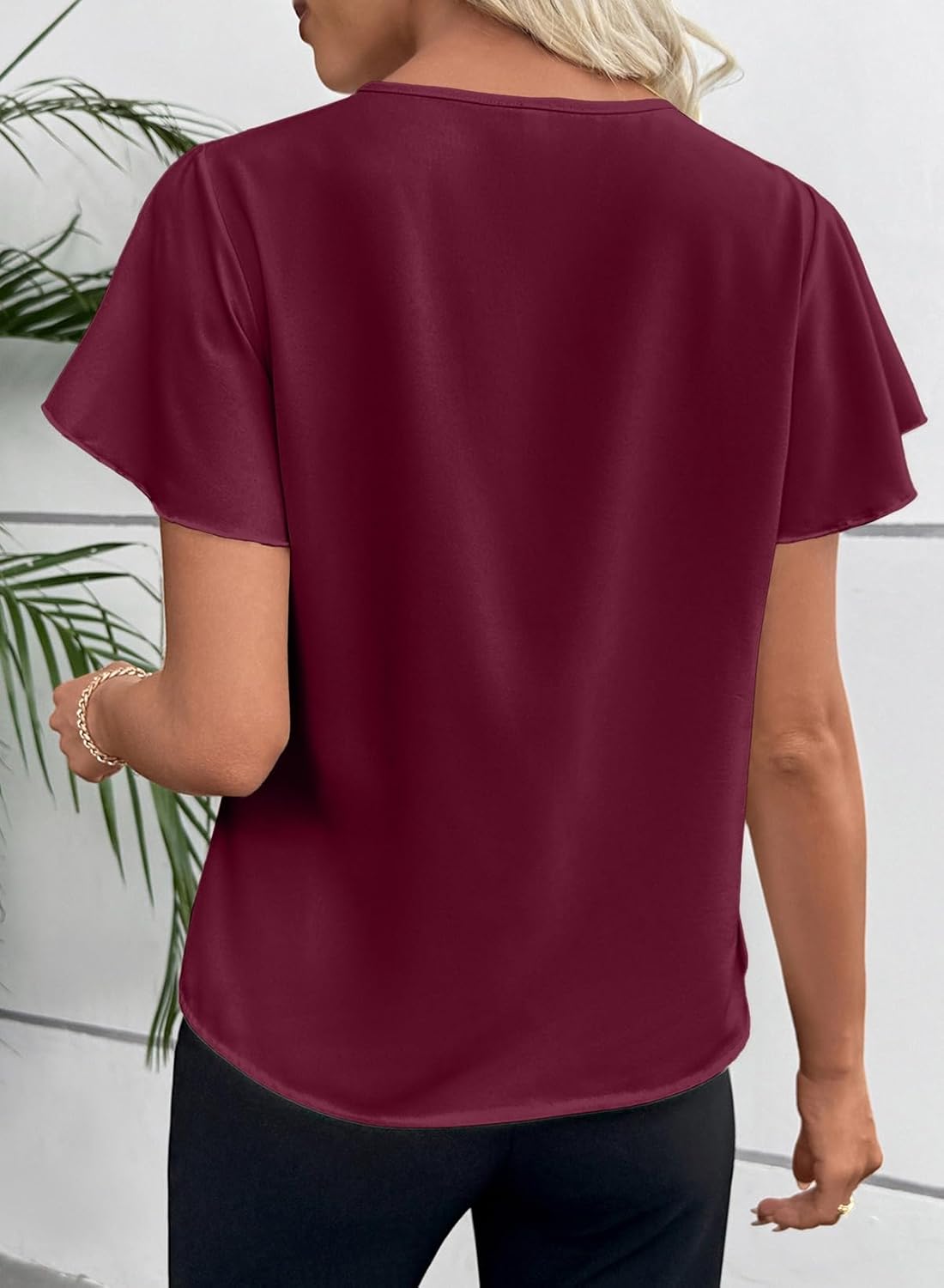 EVALESS Blouses for Women Dressy Casual Summer Ruffle Short Sleeve V Neck Work Tops Busines Office Shirts - Image 3