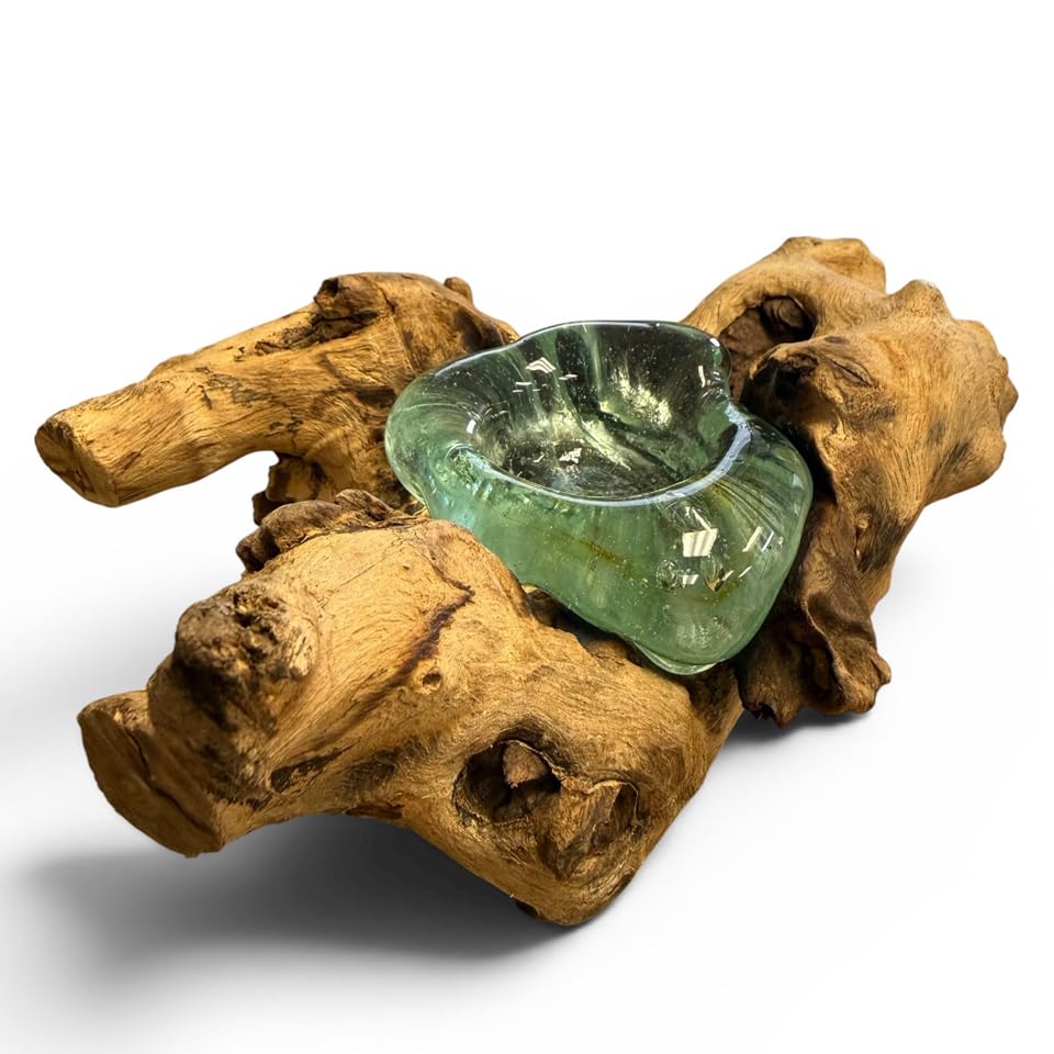 Bougeoir en bois flotté et verre fondu bougeoir unique bois naturel décoration rustique