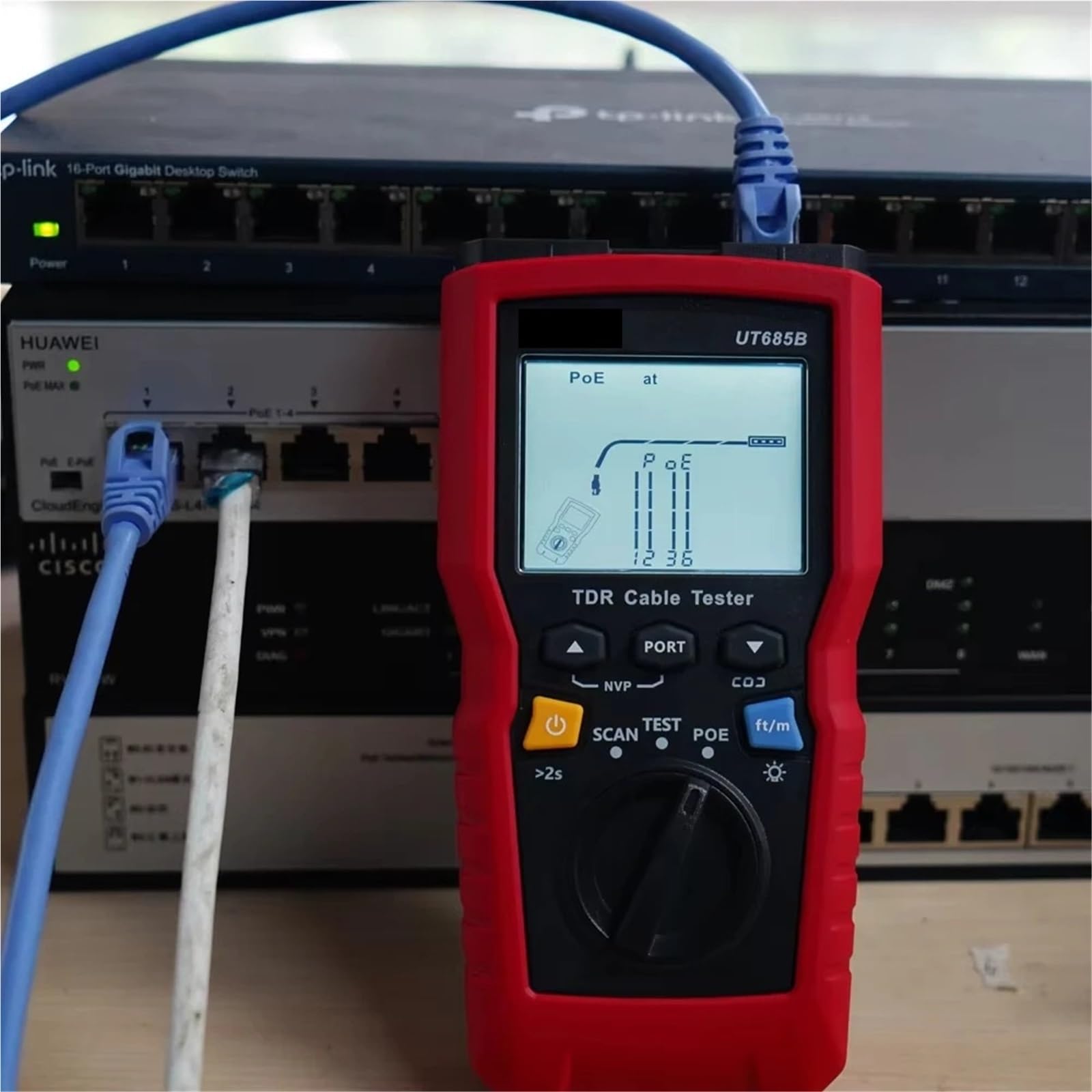 Netzwerk-Tester, TDR-Kabeltester POE-Koaxial-Netzwerkleitungsfinder Twisted Pair Locator Längensequenzdetektor Draht-Tracker