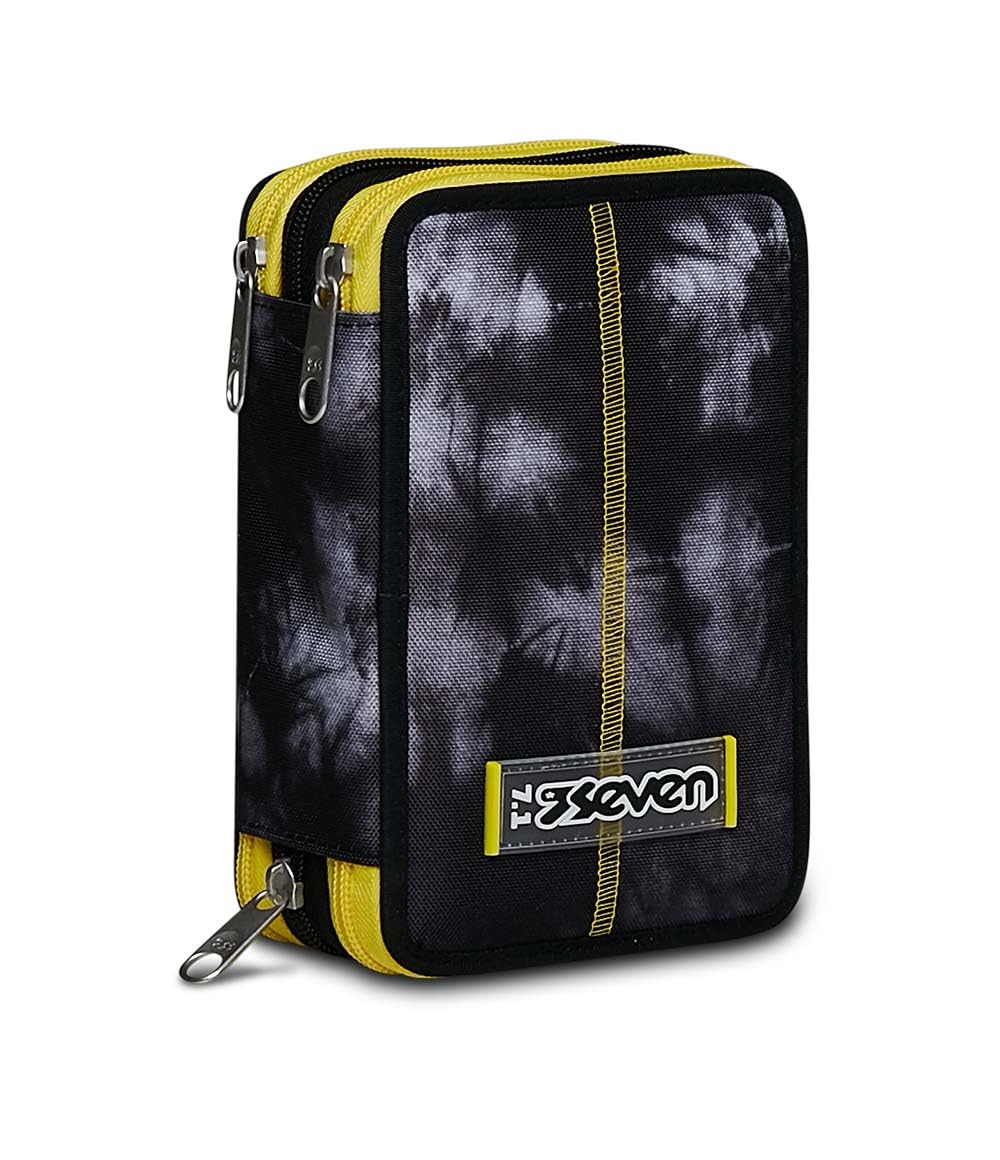 Seven 3 Zip Pencil Case - Heavy Boy, Jet Black, 3 count (Pack of 1)
