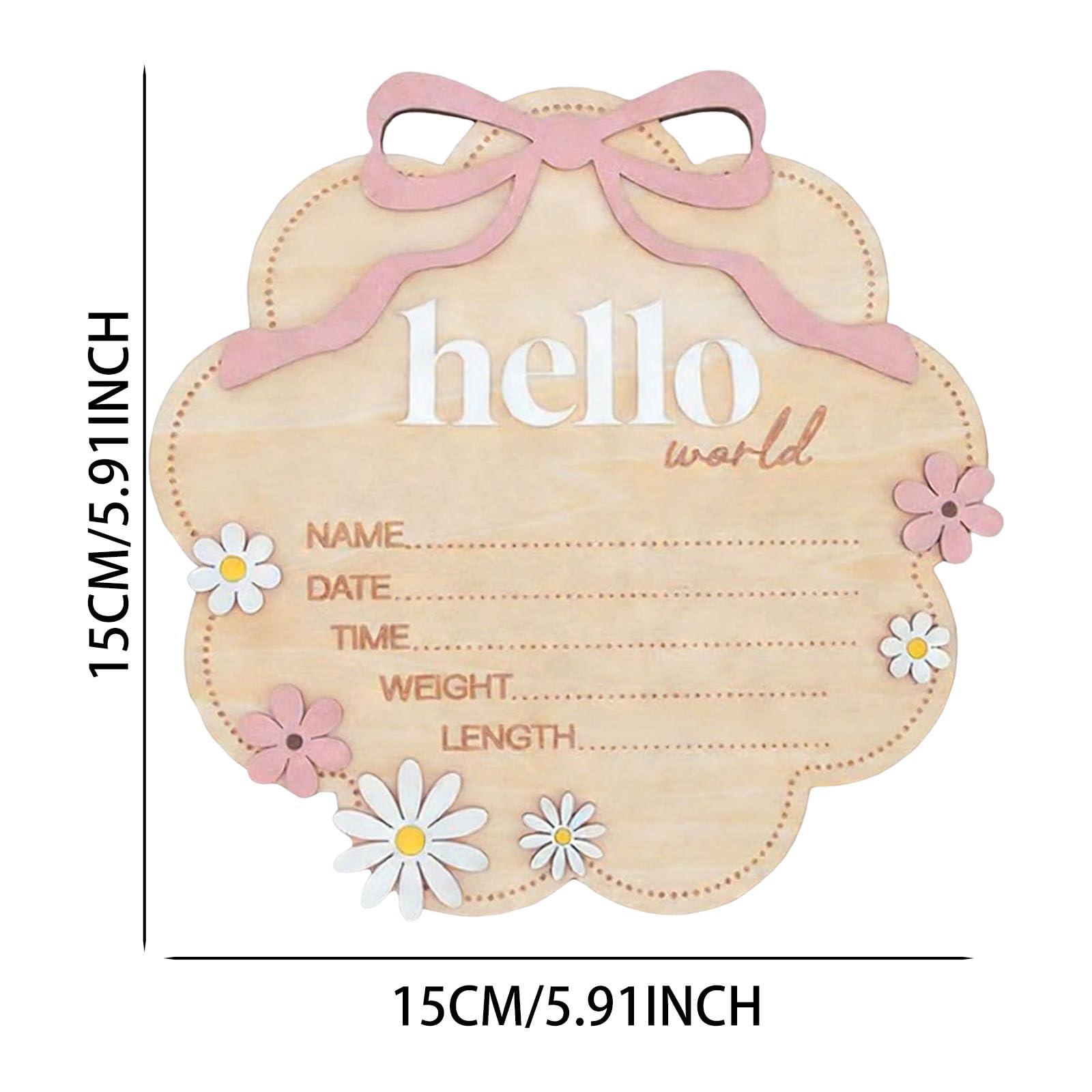 Hello World Wooden Baby Birth Announcement Sign with Pink Bow, Cloud Shape Floral Newborn Name Date Time Weight Length Board, Newborn Girls Boys Photo Prop (Purple) - 3