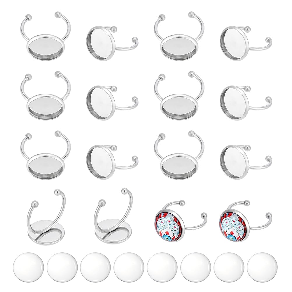 Bague ouverte acier inoxydable 14mm UNICRAFTALE support bague réglable cabochon verre DIY