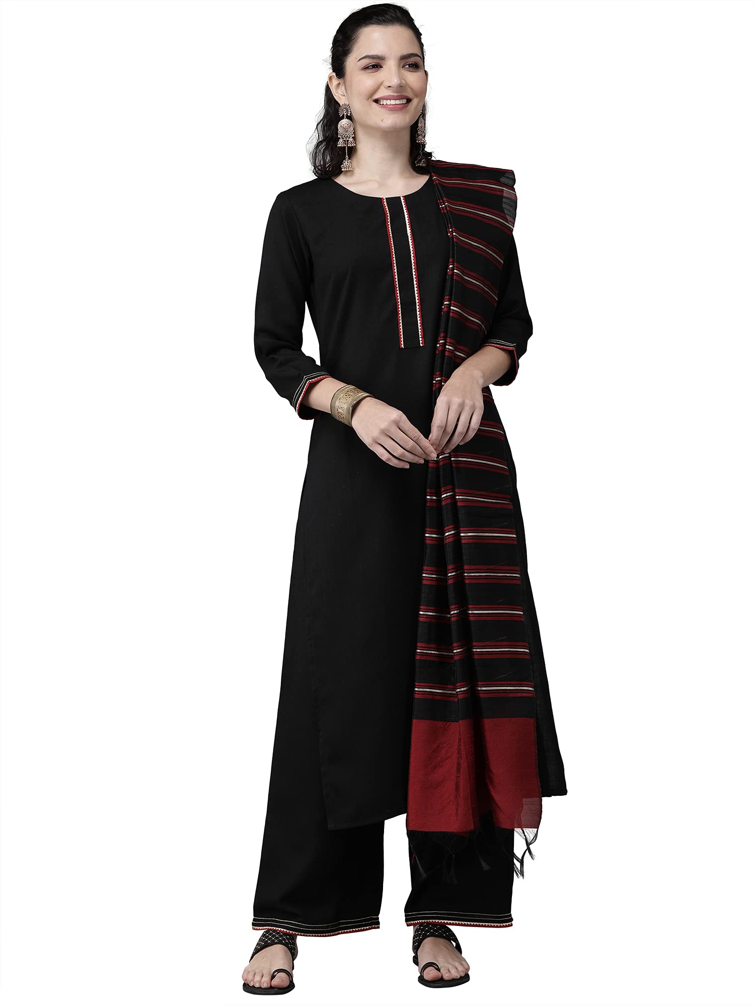 Women's Solid Cotton Blend Straight Kurta Palazzo With Dupatta Set(RRRRR2120)