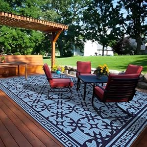 Afurkuot RV Camping Mat Outdoor Rug 9×12, Outdoor Patio Rug, Plastic Straw Reversible Mat 9×12 RV Mat, Large Floor Mat Outdoor Rug for Patio RV Camping Backyard Deck Picnic Beach (9′ x 12′)