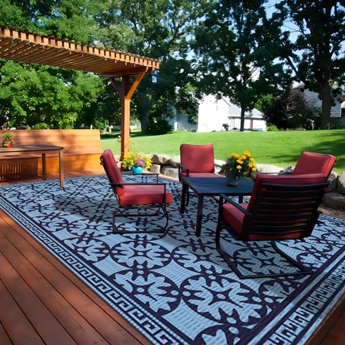 Afurkuot RV Camping Mat Outdoor Rug 9×12, Outdoor Patio Rug, Plastic Straw Reversible Mat 9×12 RV Mat, Large Floor Mat Outdoor Rug for Patio RV Camping Backyard Deck Picnic Beach (9′ x 12′)