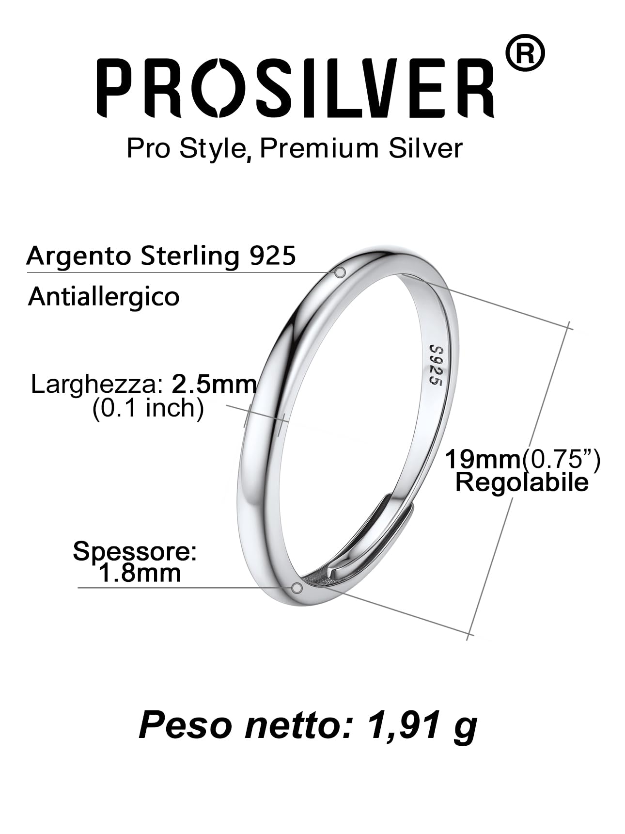 PROSILVER Anello Regolabile Donna Argento 925 Confezione Regalo Anelli Aperto Forma Luna e Stella/Foglia/Celtica/Semplice/Vintage