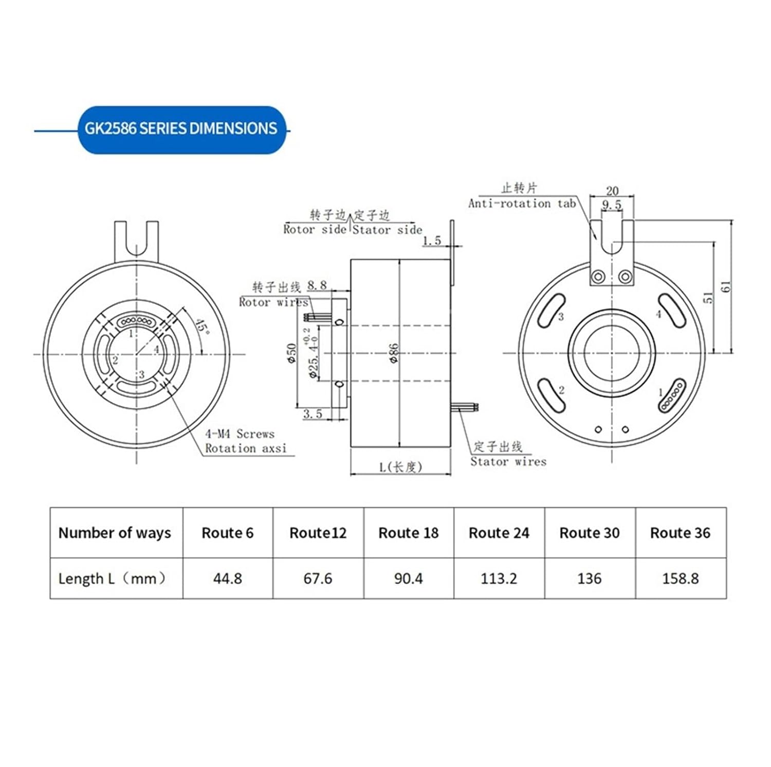 GK2586-12P10 12 Lines 10A Diameter: 25.4mm Outer Diameter: 86mm Through Hole Conductive Slip Ring Rotary Connector Collector Joint