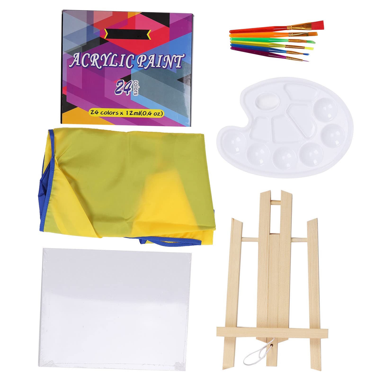 Changor Set di Materiali per Pittura Acrilica per Bambini, Kit Artistico Completo con Pennelli, Tavolozza e Cavalletto per Divertimento Creativo, 24 Colori Non Tossici