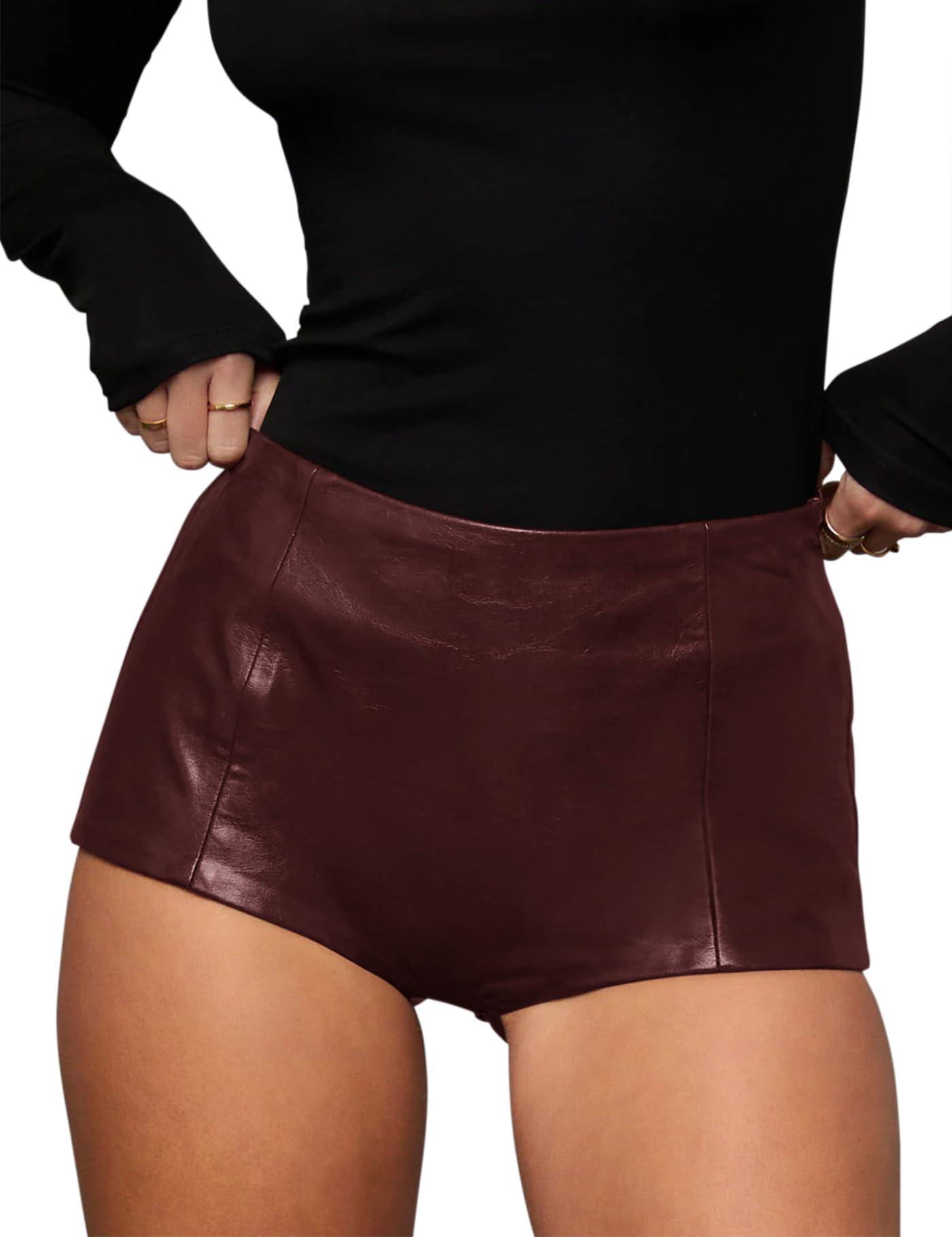 Hilltichu Women's Faux Leather Shorts High Waist Stretch Skinny Mini Shorts Sexy Hot Pants