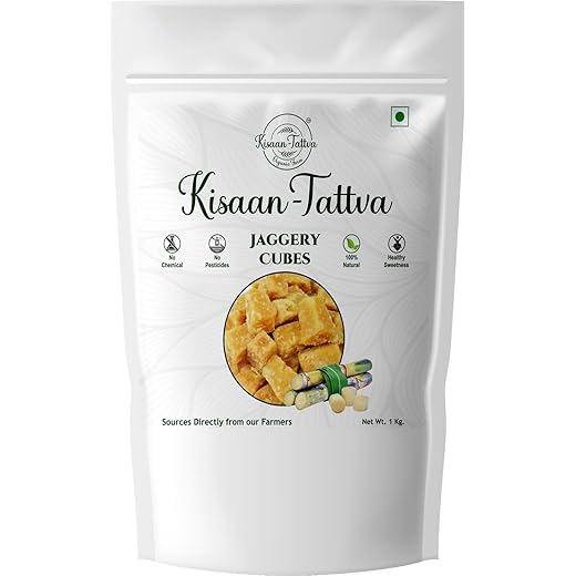 Kisaan Tattva Organic Jaggery Cube | 1kg | Natural & Chemical-Free | Traditional Desi Gud | Unrefined Sweetener | Rich in Minerals & Iron