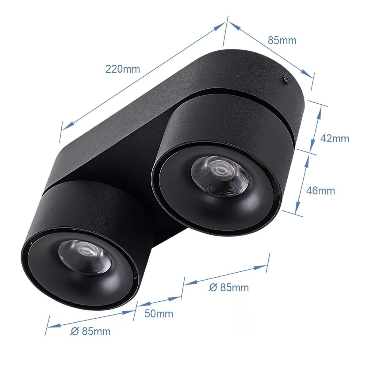 Budbuddy 2X12W Plafonnier LED 2 Spots Orientables Spots de Plafond Pivotants Plafonnier Apparent Noir Rails de Spots Intérieur Moderne pour Couloir, Salon, Bureau Boutique et Plus 3000K
