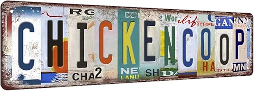 Letreros de gallinero de gallinero, accesorios vintage divertidos de gallinero, letreros de metal para decoración de pared del hogar, decoración de