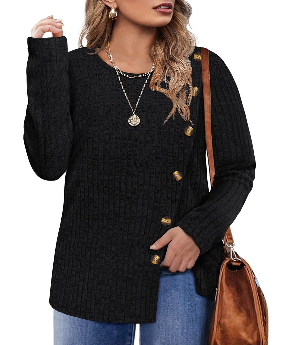 RITERA Plus Size Long Sleeve Top – V-Neck Button Down Tunic Sweater For Women, XL-5XL, Khaki