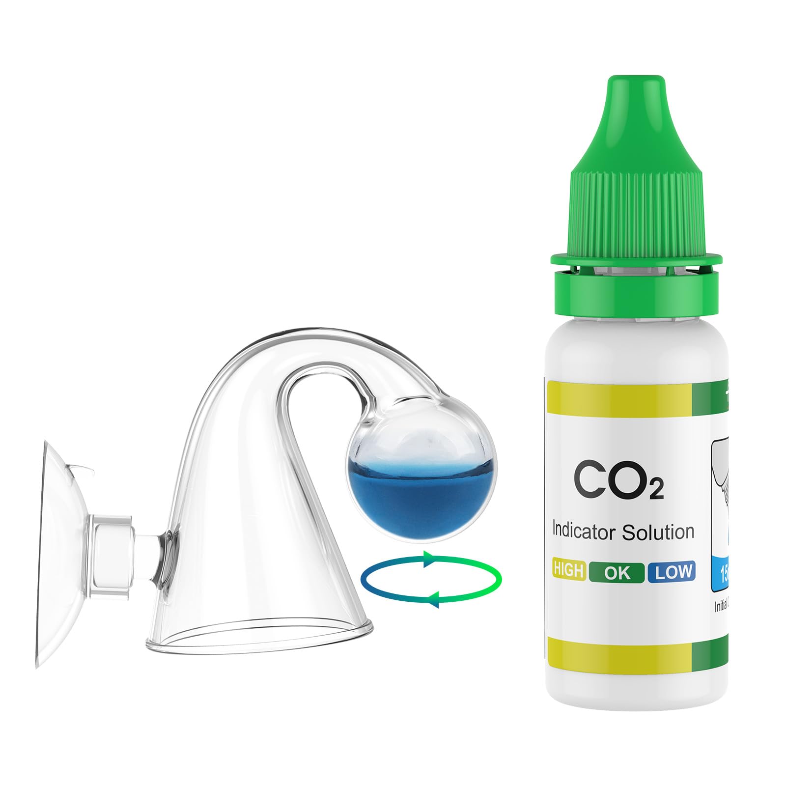 Pawfly Glass CO2 Drop Checker for Aquarium CO2 Indicator for Planted Fish Tank CO2 Monitor Kit with Solution & Suction Cups CO2 Detector Aquarium CO2 Tester Fish Tank Carbon Dioxide Checker