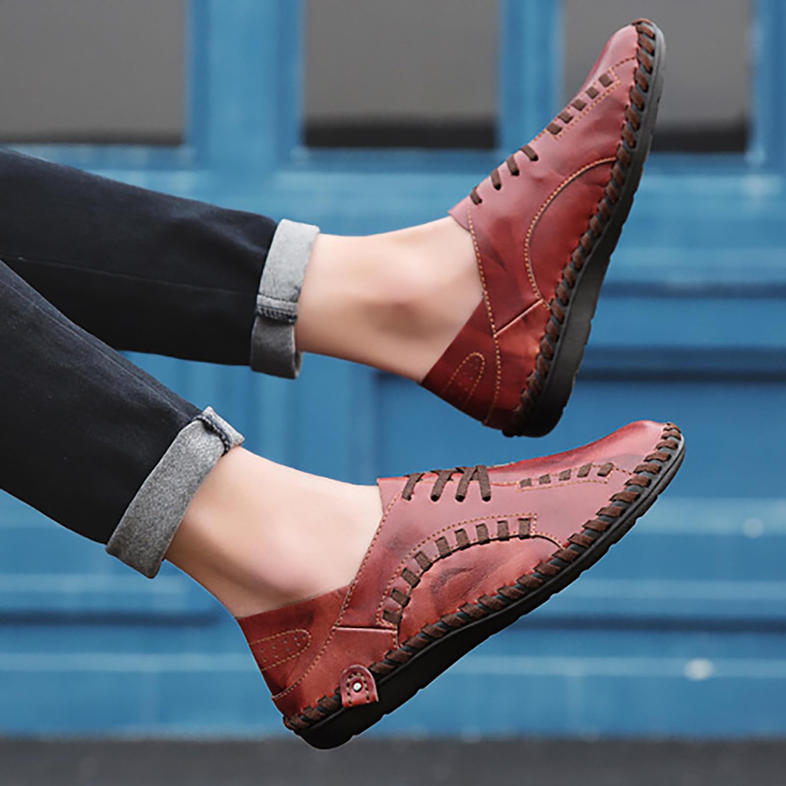 Zapatos de senderismo hechos a mano para hombre, zapatos casuales con cordones, transpirables, cómodos, zapatos de cuero para caminar al aire libre, zapatos de conducción informales, zapatillas de