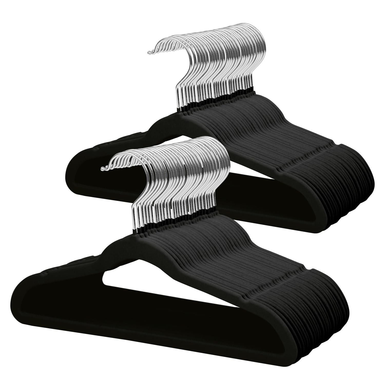 ManGotree 13.8 Inch Kids Velvet Hangers for Closet, Ultra-Thin Space Saving Children's Clothes Hangers, Non-Slip Felt Toddler Hanger for Youth's Clothes (66 Pack, Black) — image 1
