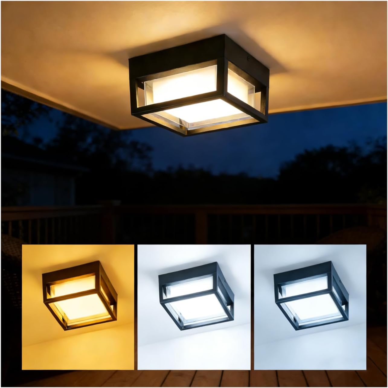 Outdoor Ceiling Light, IP65 Waterproof 16 inch Porch Lights Outdoo, 12W 3000K-6500K LED Square Exterior Wall Lamp for Patio Balcony Terrace, Flush Mount for Wall or Ceiling