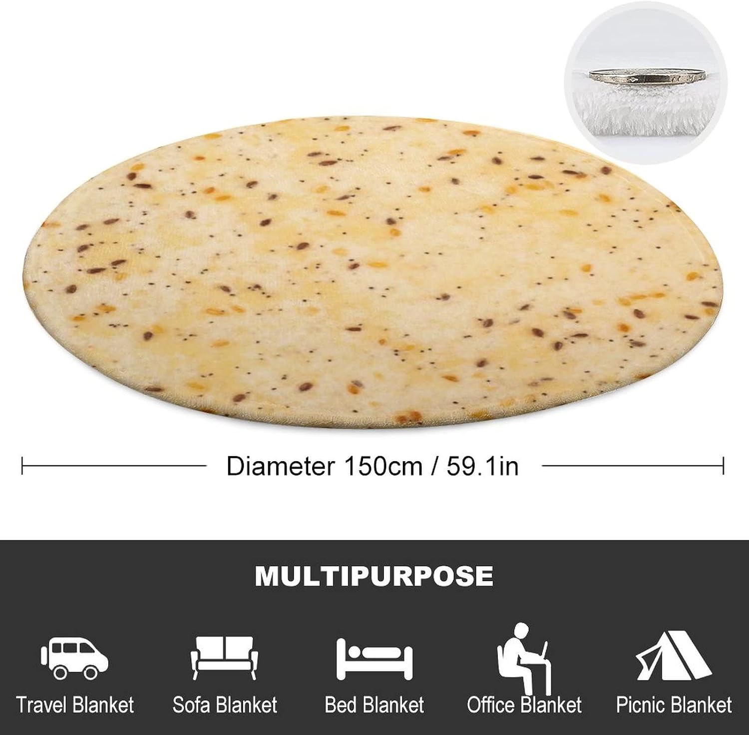 Pitta Bread Blanket Double Sided Funny Realistic Food Throw Blanket Giant 60 inches Novelty Soft Blanket for Adult and Kids Blanket Large