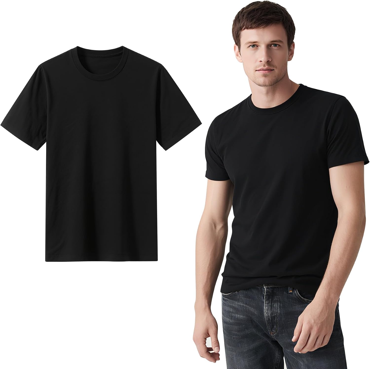 ORJ 1Pack Adult Black/White T Shirts, Blank Polyester Tshirts Crew Neck for Unisex,Men and Woman tee