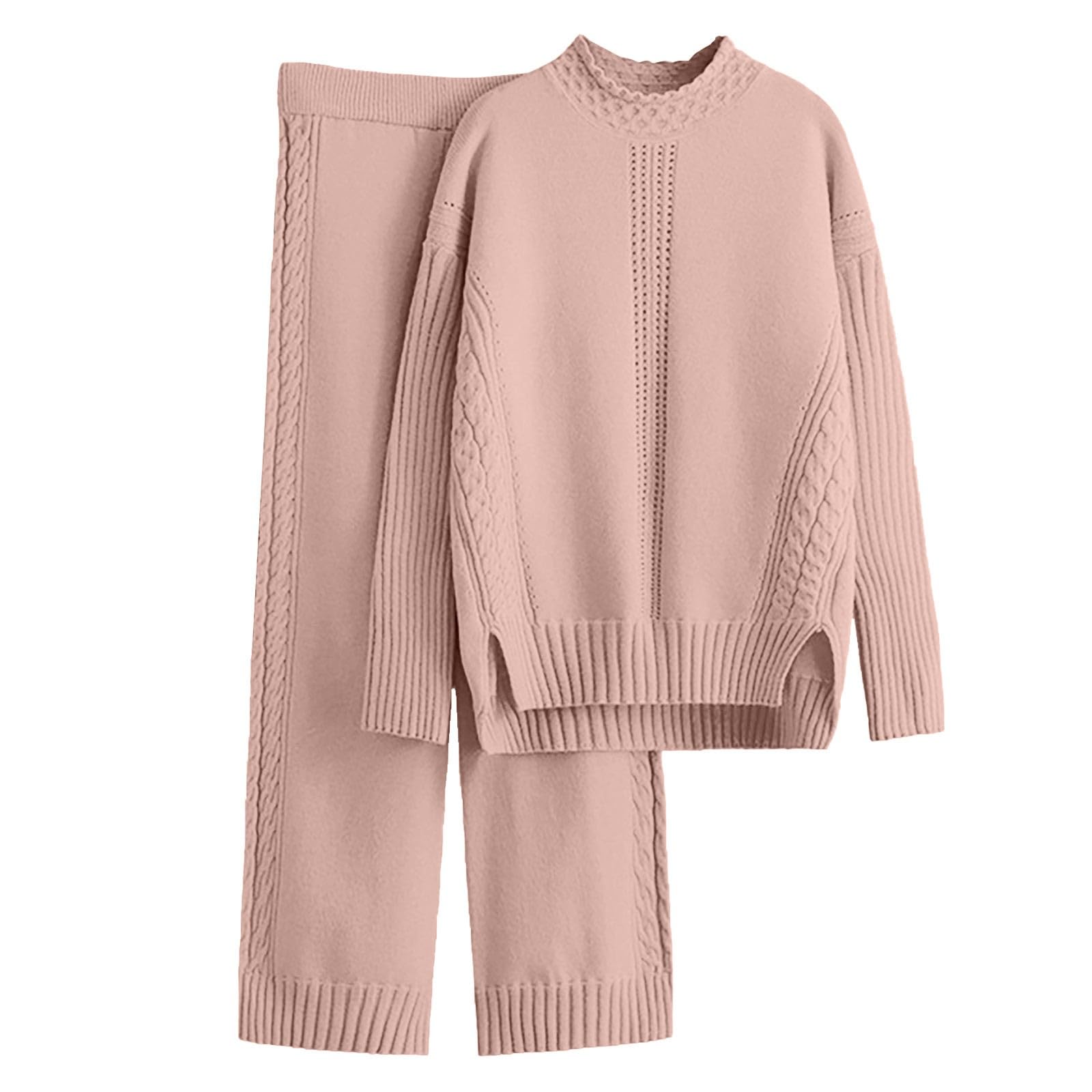 MJGkhiy Coordinato Tuta Donna In Maglia Casual Due Pezzi Completo Maglia E Pantalone Completo Tuta Elastico Cotone Maglioni Tuta Da Casa Invernale Donna Morbida