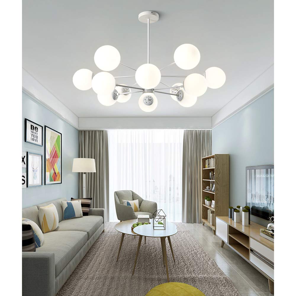 CZYLJLK Magic Bean Molecular,LED Sputnik Pendant Light Postmodern Nordic Creative Hanging Lamp Living Room Bedroom Restaurant Lamp,White+WhiteLight-12Heads