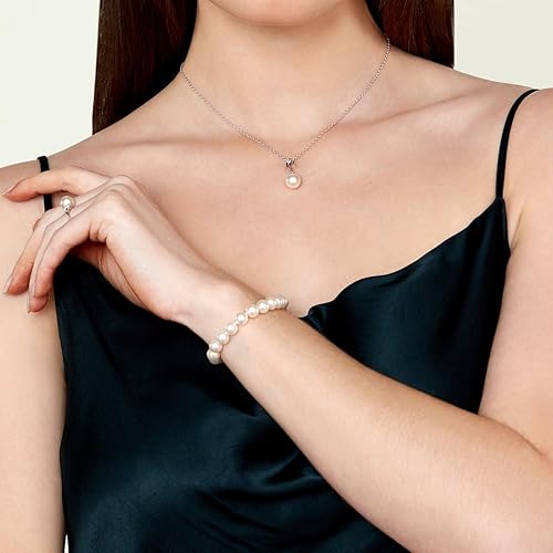 Miniatura 8 de The Pearl Source White Freshwater Pearl Bracelet for Women - Cultured Pearl Bracelet in 14k Gold Plated Sterling Silver Clasp with Genuine 7-8mm