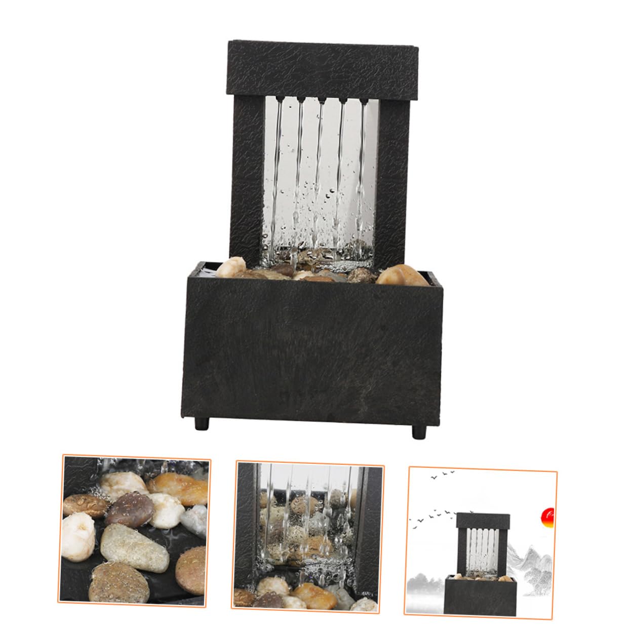 STOBAZA Fuente Agua Decorativa de Interior, Pequeña Fuente de Agua de Escritorio, Estilo Chino, Abs y Pebble, CREA un Ambiente Tranquilo para Hogar y Escritorio