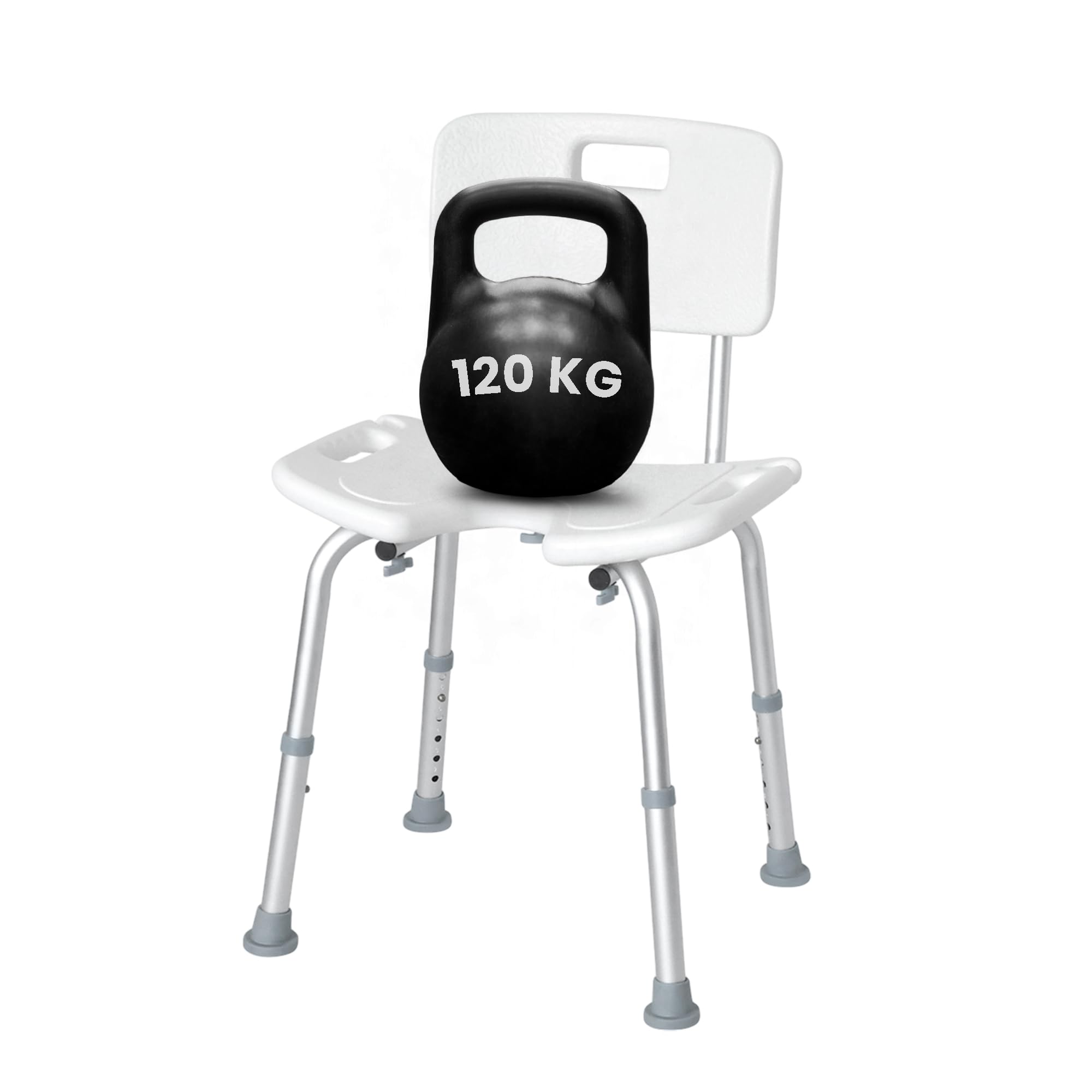 Sedia Per Doccia Anziani - 6 altezze, Sedia Doccia Disabili e Anziani - Seduta Ergonomica con Foro a U, Puntali Antiscivolo, Dimensione Seduta 33x48cm, Peso Massimo 120 kg