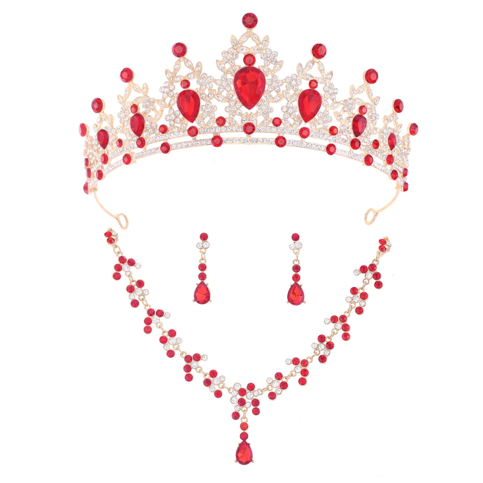Feltent Tiaras and Crowns Jewelry Set for Women Tiaras Earrings and Necklace for Wedding Rhinestone Crystal Bridal Jewelry Sets for Costume Birthday