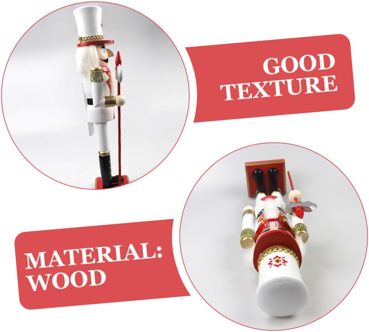 Wooden Nutcracker Soldier Figurine 39.5cm Traditional Christmas Nutcrackers Decor Red White Gold Xmas Desktop Decoration