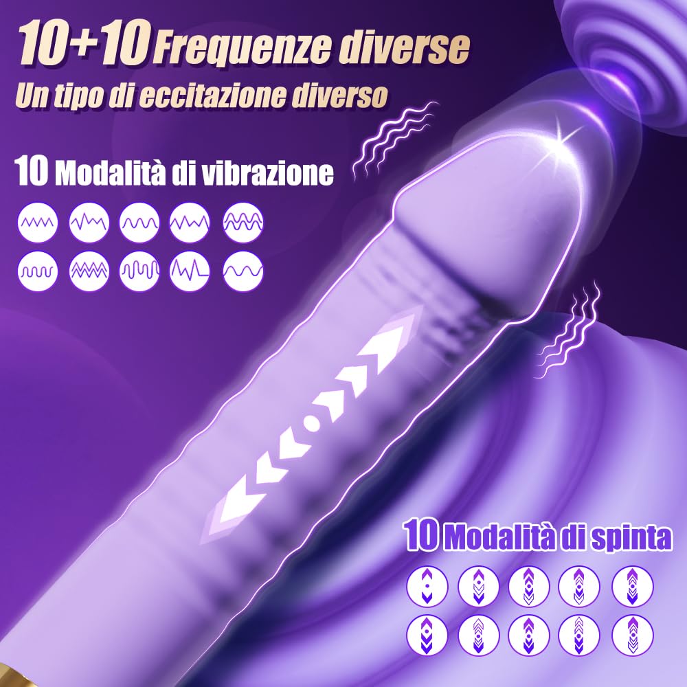 Dildo Vibratoreper Donna Professionale Giocattolo Sessuale a Mani libere Sex Toys 10 Modalità di Spinta e Vibrazione Adatto per la Stimolazione Punto G del Clitoride Anale Ventosa Rimovibile (Viola)