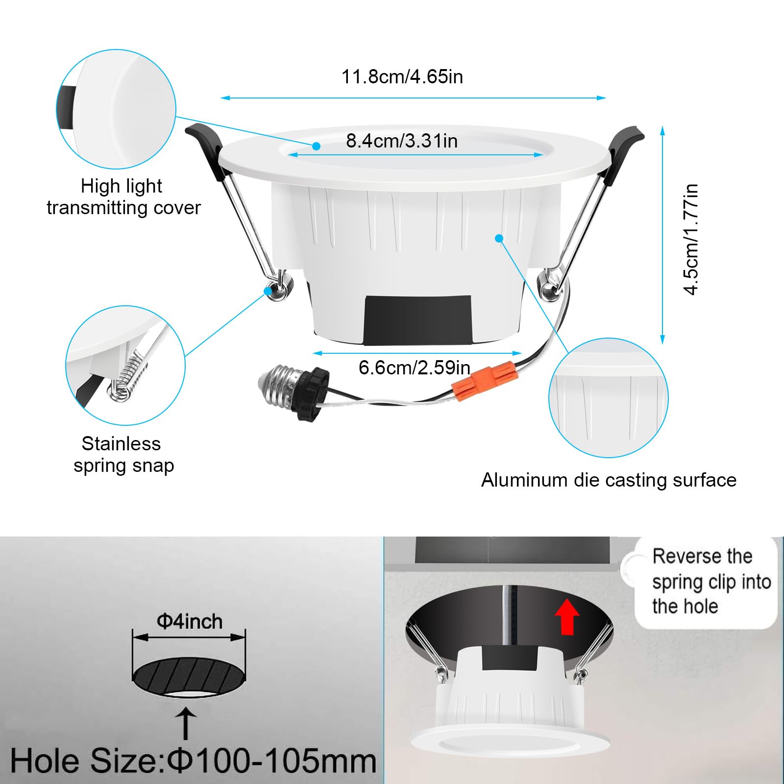 9W 700LM Wifi Spot Led Encastrable RGBWC(RGB+Blanc froid+Blanc chaud) Plafonnier Lampe, Bluetooth Mesh éclairage plafond encastré pour exposition, salon, cuisine, ktv, bars (10 Pieces)