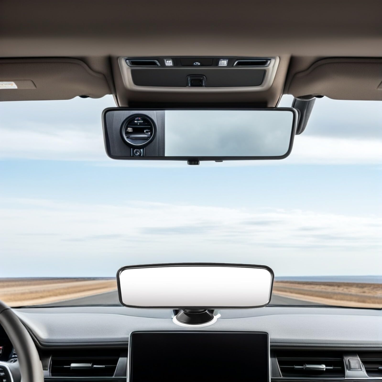 Espejo Rectangular para Coche Visión Amplia y Ventosa Ajustable para Ñiño y Niño en Asiento Trasero