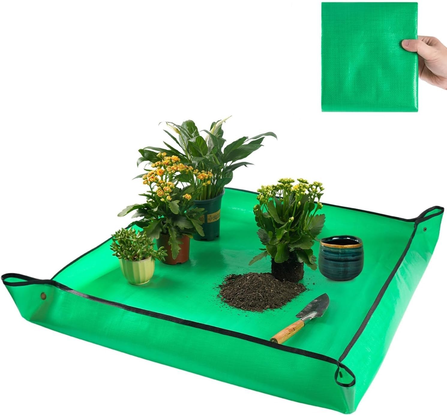 75 * 75CM Gardening Mat for for Indoor Bonsai Succulent Plant Care, Waterproof and Foladable PE Garden Mat for Watering Grassland Balcony Nursery Potting and Transplanting Mat Plant Seedling