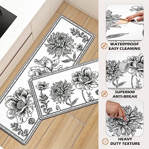 Chiinvent Floral Kitchen Rugs Set Of 2 Anti-Fatigue Non Slip Waterproof Cushioned Kitchen Runner Rugs Pvc Comfort Standing Kitchen Mats For Floor thumb #3