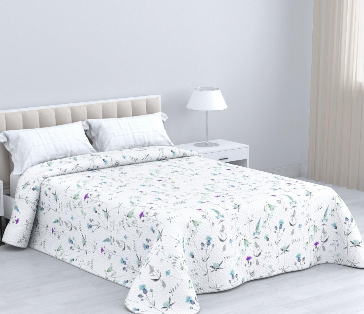 Colcha Bouti Estampada de 100% Microfibra Suave - Variedad de Diseños y Tamaños (Ambar Gris, Cama 135cm)