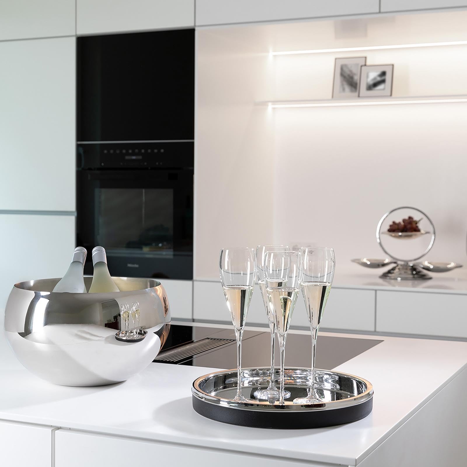 Fink Champagnerkühler doppelwandig Ø 30 cm Edelstahl in silberner Optik - runder Flaschenkühler für Champagner, Sekt & Wein - Zubehör für Tischkultur, Gartenfeiern, Wohnbereich & festliche Anlässe