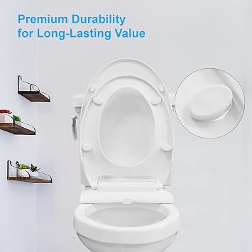 Bidet Toilet Seats, Tapa De Inodoro, Elongated Plastic White, Slow Soft Close Oval Cover for Bathroom, Standard Non-Electric Bowl ToTo Lids, Self Comfort Easy Clean Round Padded