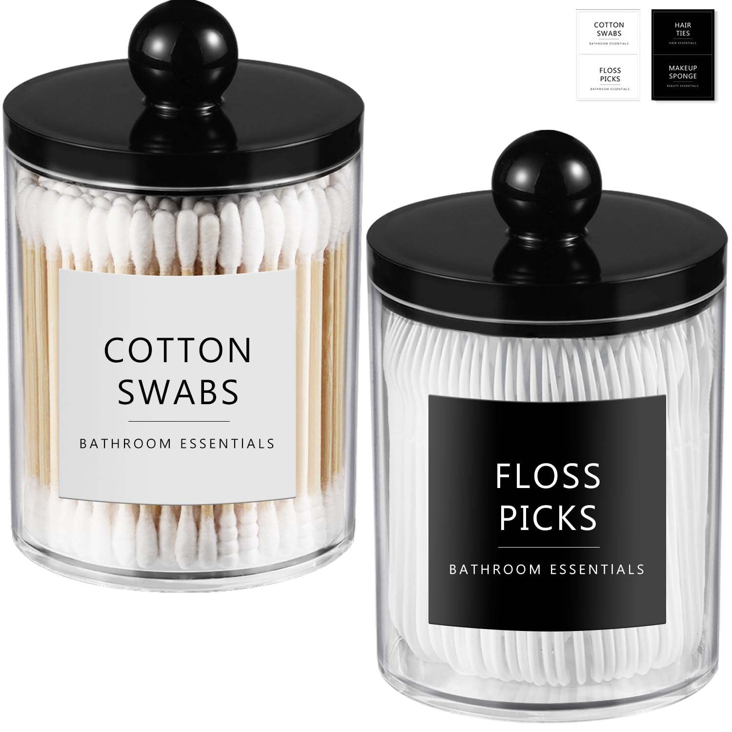 SheeChung 2 Pack Acrylic Qtip Holder Dispenser Bathroom Jars with Lids Set for Cotton Swabs Balls Pads Floss