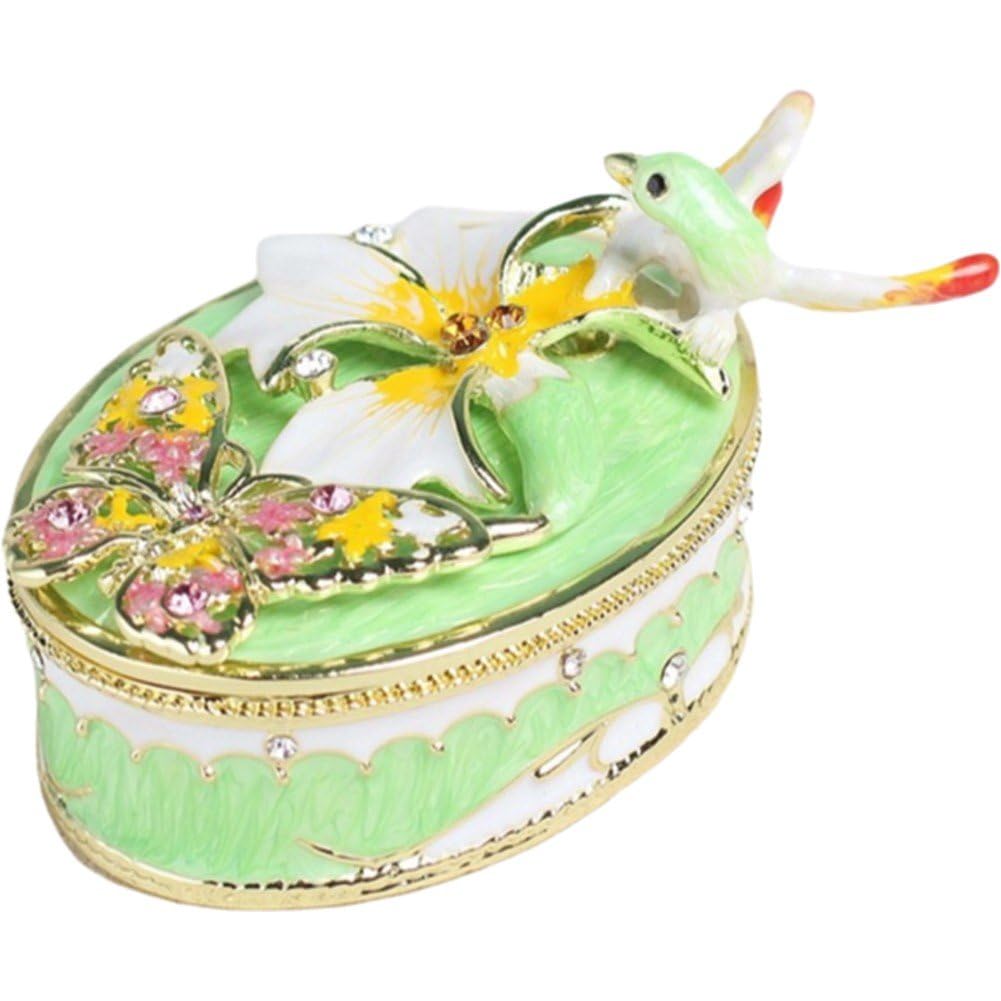 Boîte à bijoux en métal ovale et conteneur vintage rétro
