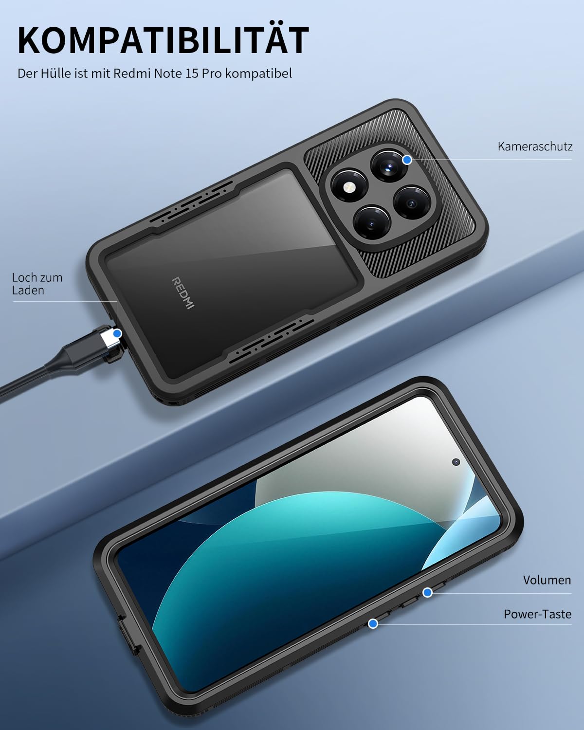 Lanhiem für Xiaomi Redmi Note 15 Pro 5G Hülle, IP68 Wasserdicht Handyhülle Xiaomi Note 15 Pro 5G 360 Grad Schutzhülle Stoßfest Staubdicht Outdoor Panzerhülle mit Eingebautem Displayschutz, Schwarz